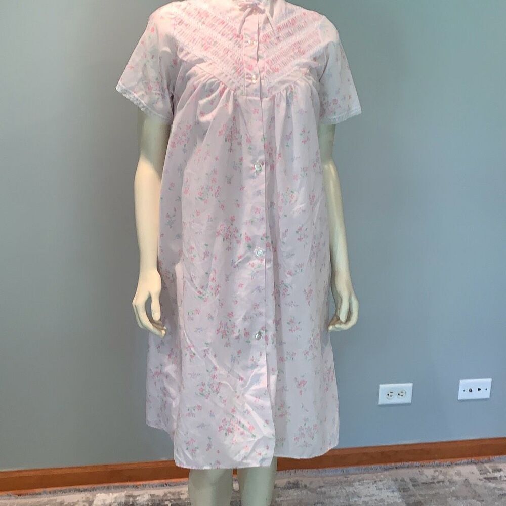 Vintage RIKKI New York‎ Two Piece Cotton Robe and Nightgown Set Size Small